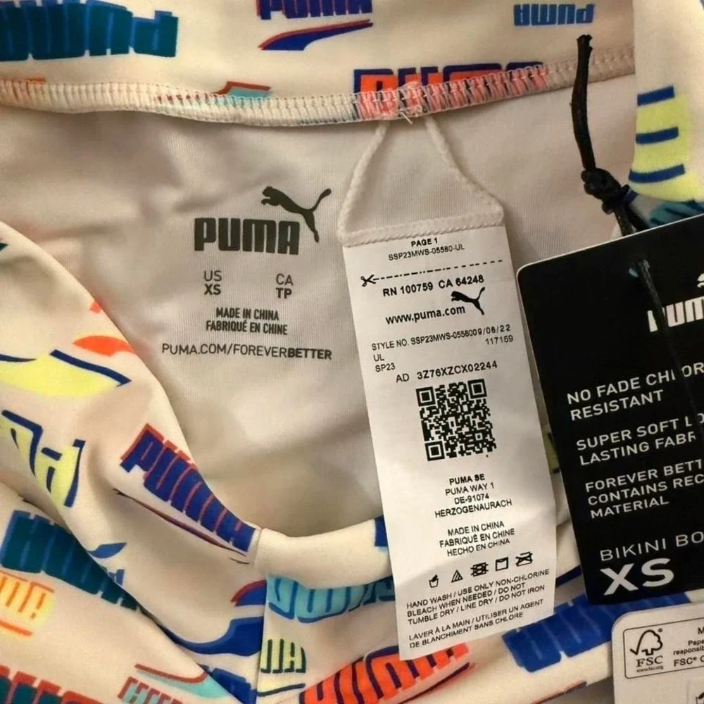 Puma Womens High Waisted Bikini‎ Bottoms Logo Print Cream XS SSP23MWS-05580-270